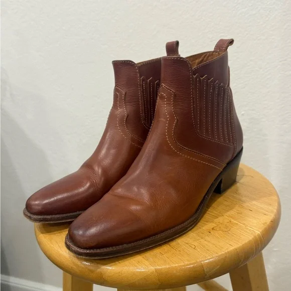 Vanessa Bruno Santiag Cognac Leather Western Ankle Boots – EU 37, US 6.5/7 - Picture 3 of 9